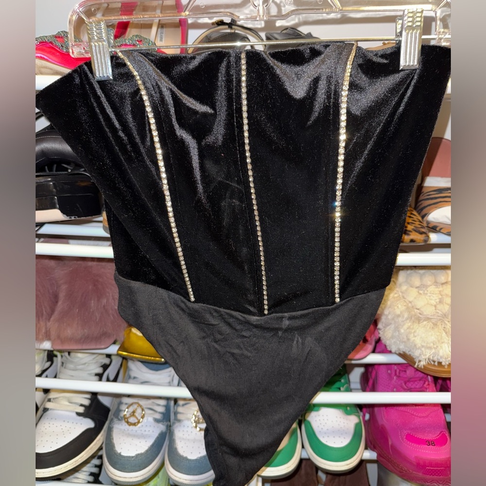 Black Bodysuit with Rhinestone Accents